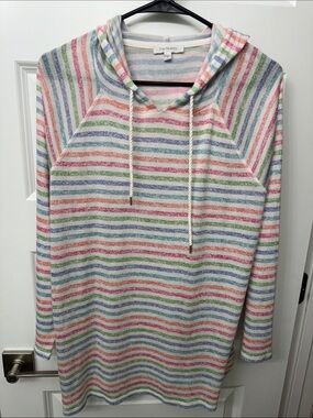 Talbots Pastel Multicolor Striped Hooded Sweater